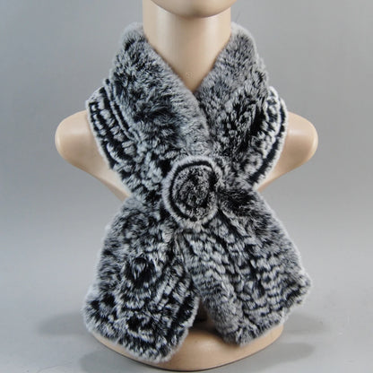 Hot Russian Women Knit Real Rex Rabbit Fur Scarf Lady Fashion Floral Rex Rabbit Fur Mufflers Hot Winter Warm Natural Fur Scarves