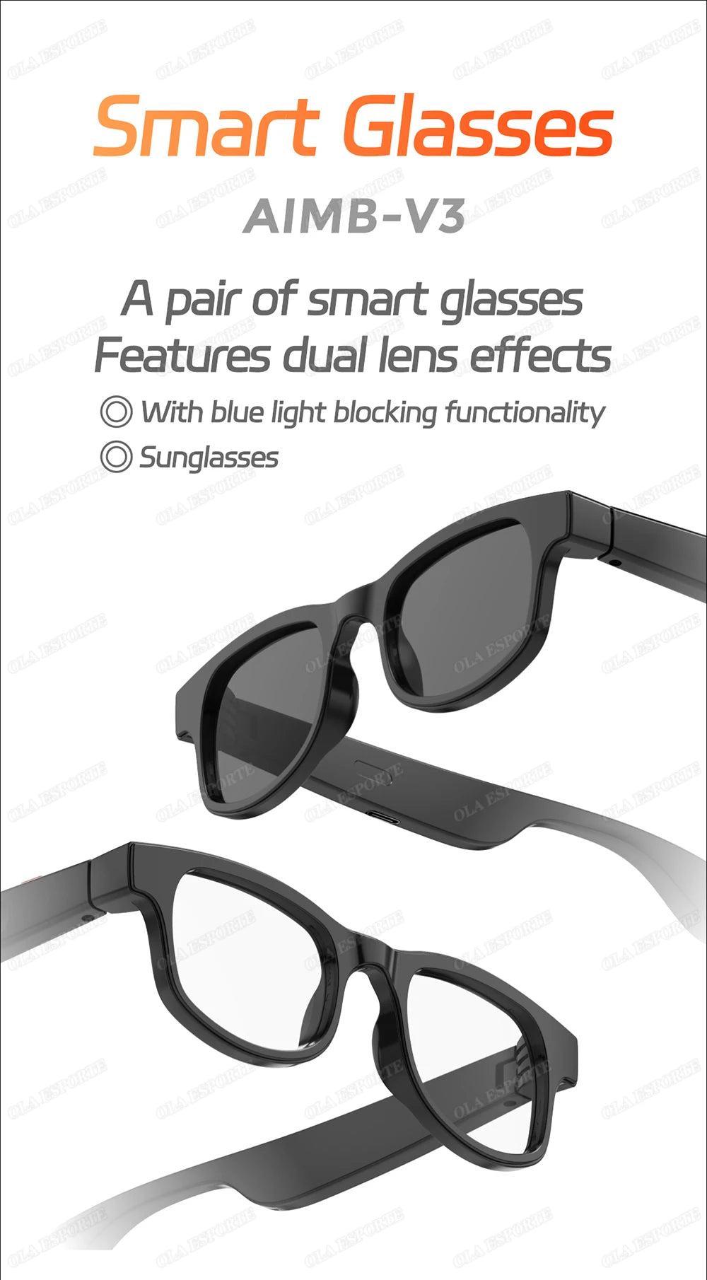 AI Smart Glasses Anti Blue Light Bluetooth 5.3 Wireless Call Music Playback Voice Assistant Amart Glasses Waterproof Sunglasses