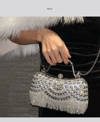 Diamond Evening Clutch Bag Golden Tassel Handbag Boutique Novelty Metallic Rhinestone Purses And Handbags Bridal Wedding Party