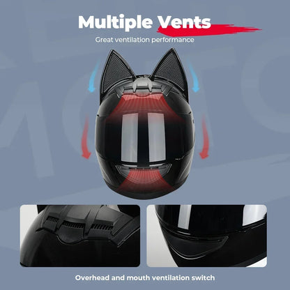KEMITOUR Full Face Motorcycle Helmet DOT Certification Cat Ear Safety Moto Helmet For Women Men Breathable Gift For Girlfriend