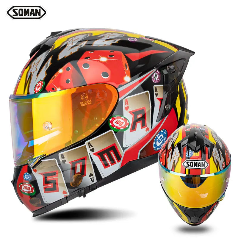SOMAN ECE Motorcycle Helmet Adjustable Double Lenses Full Face Helmet Motocross Head Protection Anti-Fall Biker Motorbike Helmet