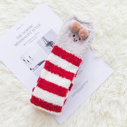 Japanese Mori Girl Animal Modeling Knee Socks Striped Cute Compression Autumn Winter Warm Sock Sleep Cozy Long Thigh High Socks