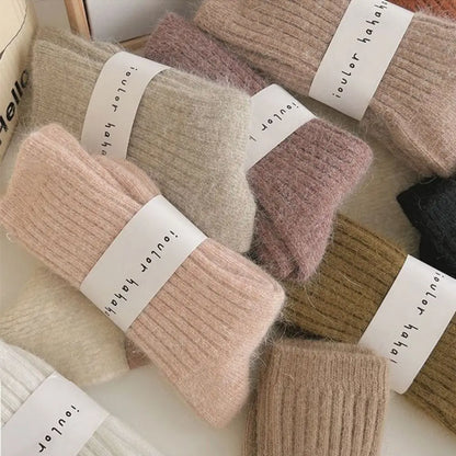 Cashmere winter warm velvet socks fashionable Harajuku thick mid tube socks soft sleep home socks striped women's long socks