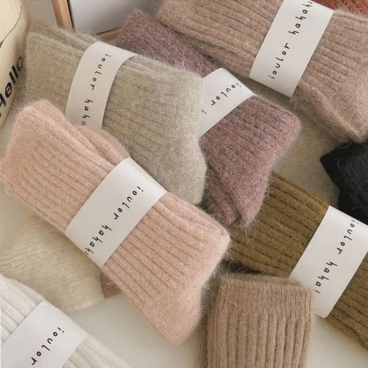 Cashmere winter warm velvet socks fashionable Harajuku thick mid tube socks soft sleep home socks striped women's long socks