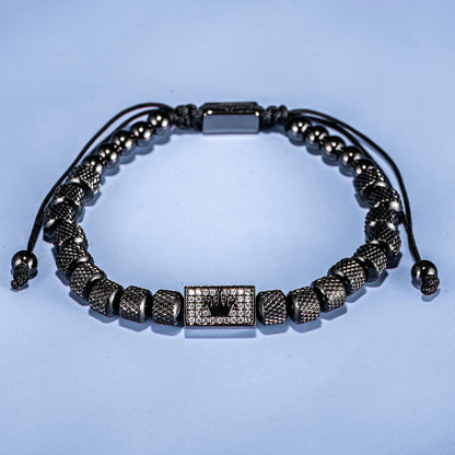[Micro-Set Bead Bracelet] Luxury Micro-Set Square Crown Bead Adjustable Size Men's Gorgeous Braided Bracelet