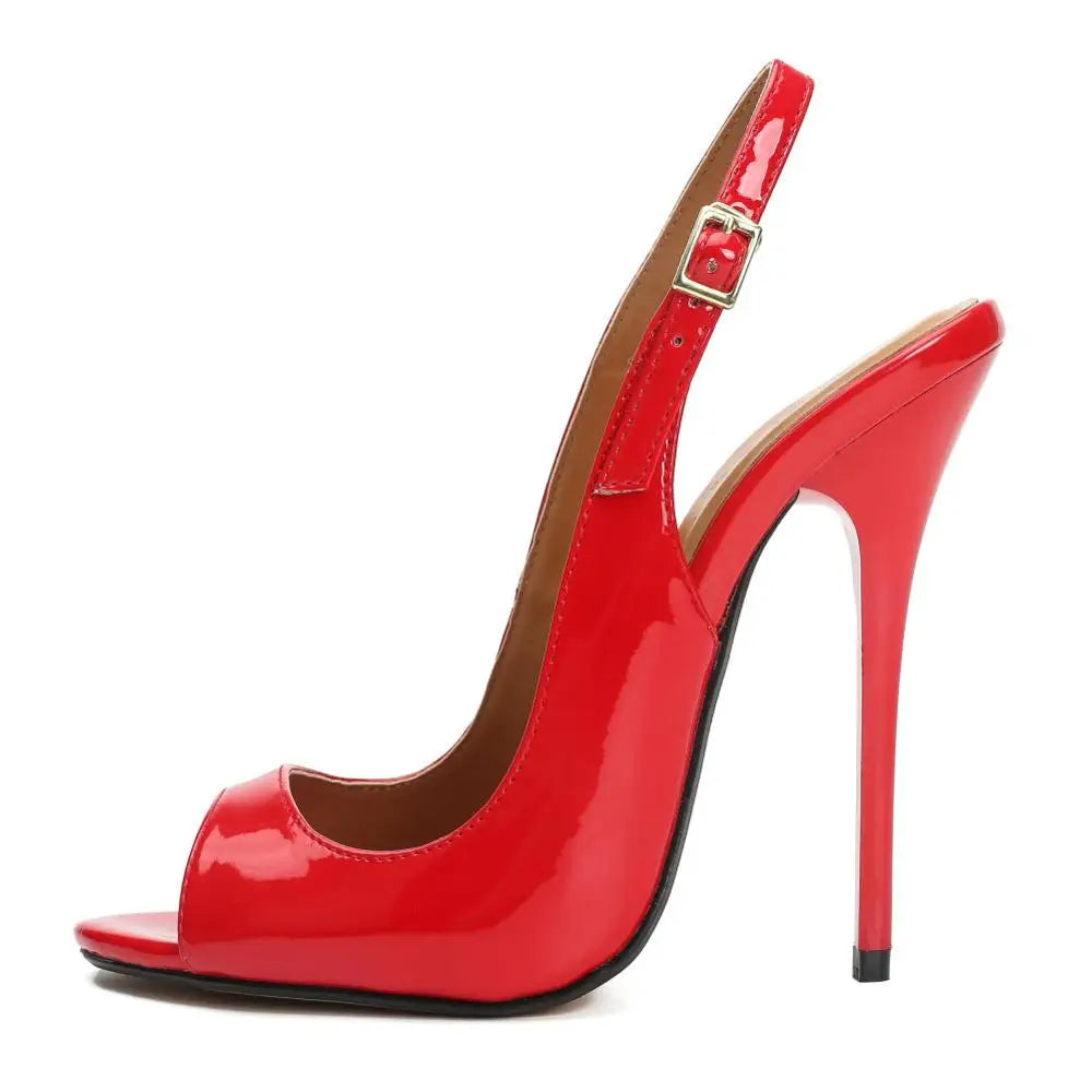 Peep Toe Summer Sandals Women Shoes 2025 Elegant Large Size Black Red High Heels 13cm Mules Sling Sexy Wedding Party Shoes Lady