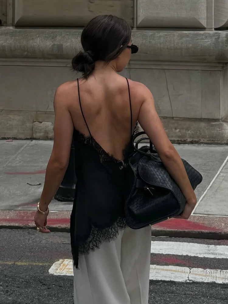 Sexy Floral Lace Satin Patchwork Camisole Vest For Women Summer Y2K Sleeveless Backless Tank Holiday Evening Party Lady Chic Top
