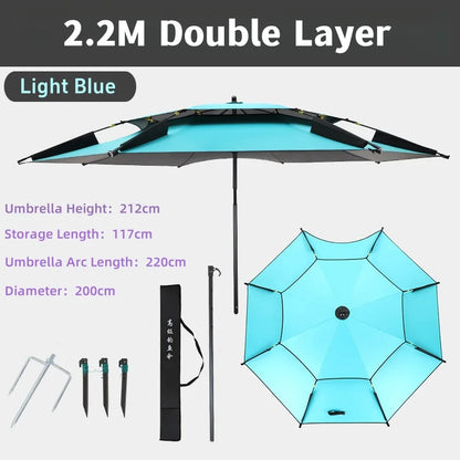For 1-2 Person Fishing Umbrella Double Vinyl Coating Sunshade Windproof Waterproof Outdoor Stand Umbrella With Ground Insert