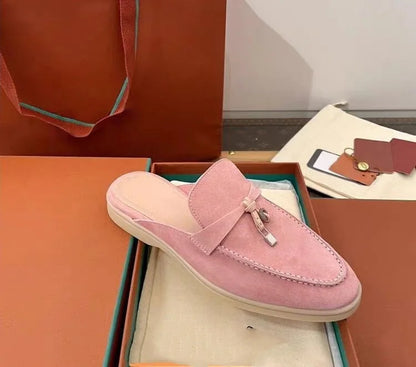 2026 New Luxury Women Loafers Closed Toe Flat Slippers Comfort Soft Moccasin Slip On Half Slide Casual Outdoor Walking Shoes Y2k