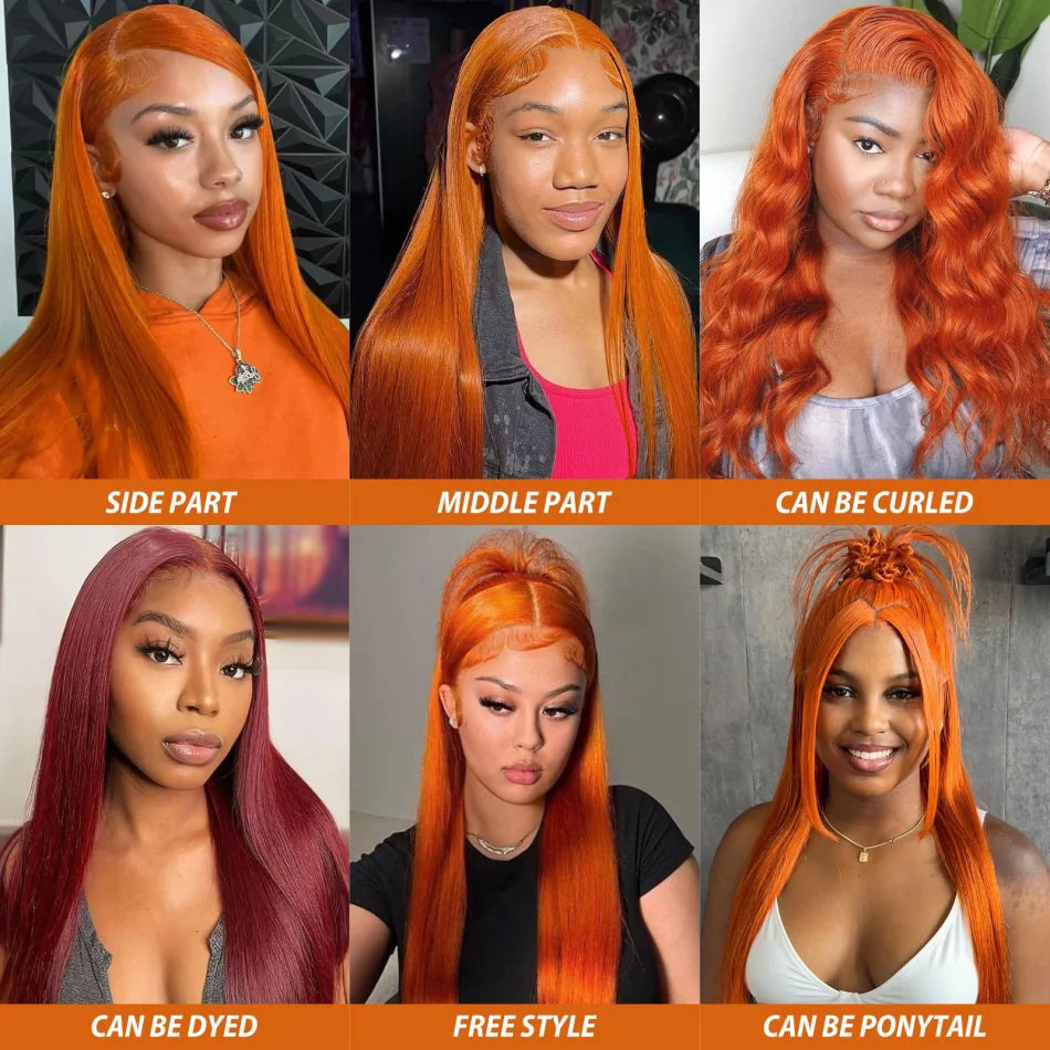 Colored Ginger Human Hair Wigs 13X6 Hd Lace Frontal Wig Straight Lace Front Wigs Pre Plucked 30 Inch 250 Density For Black Women