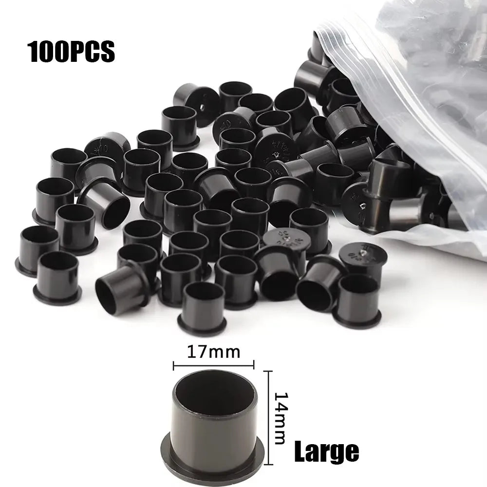 100/1000pcs Tattoo Ink Cups Caps Ink Holder 11mm 14mm 17mm Permanent Makeup Black Pigment Ink Caps Tattoo Accessories