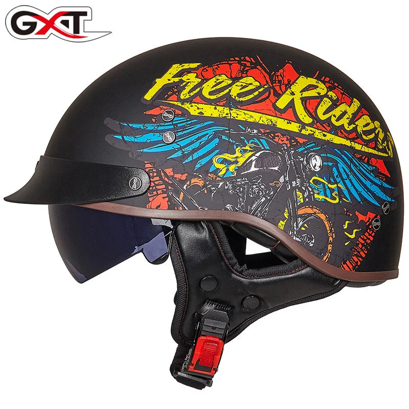 Retro Half Helmet Motorcycle Cruiser Helmet German Style Vintage Casco Moto Open Face Chopper Biker Pilot DOT Capacetes Para