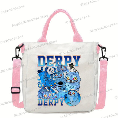 Y2K Anime Cartoon Print Women Canvas Strap Shoulder Bag Fashion Cartoon Anime Crossbody Bags Student Teenage Handbags