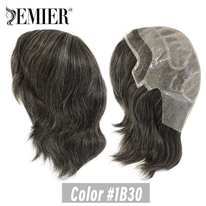 Full Head Wig For Men 6" Natural Straight Fine Mono With Pu Cap Men Wig 1/2" French Lace in Front Indian Human Hair Wig For Men