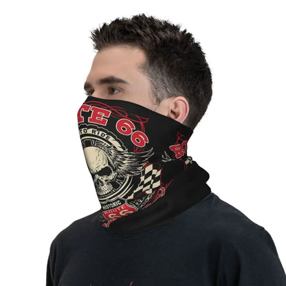 Custom Travel Motorcycle Ride Route 66 Bandana Winter Neck Warmer Windproof Wrap Face Scarf for Hiking Highways Gaiter Headband