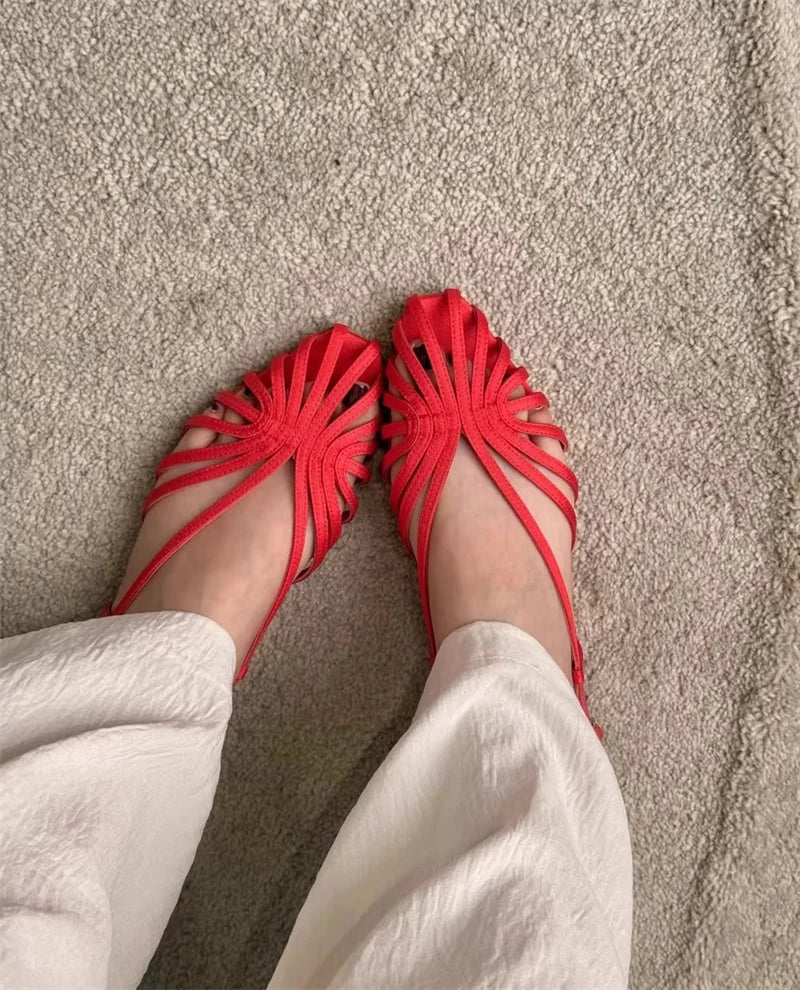Women Plus Size Flat Gladiator Sandals Summer Sexy Luxury Gold Narrow Band Hollow Out Designer Brand Party Dress Shoes Sandalias