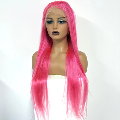 13x4 Lace Frontal Pink Straight Human Hair Wig 26 28inch 250 Density Pre Plucked Red Hair Wig Grey Lace Front Wigs for Women