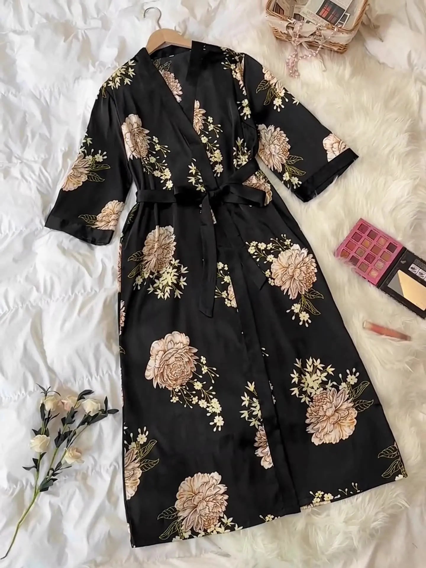Plus Size Women's Satin Like Nightgown Fashion Long Maxi Sleep Dress100kg Floral Print Loose Fit Robe for Curvy Girls Loungewear