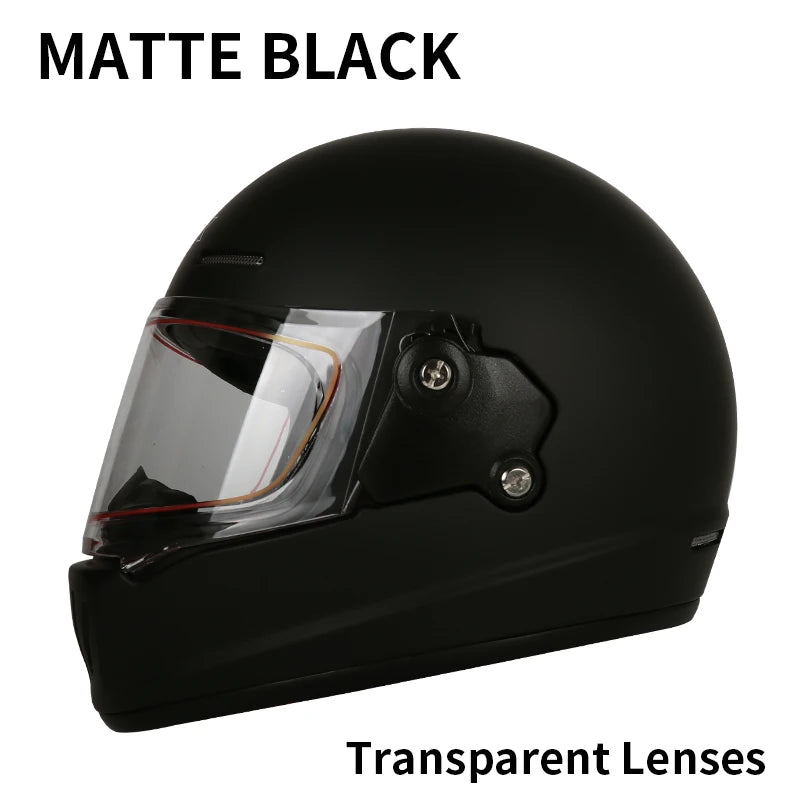 Retro-style full-face helmet with multi-color lenses, ABS material, DOT certified, suitable for all seasons