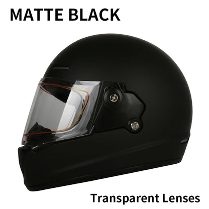 Retro-style full-face helmet with multi-color lenses, ABS material, DOT certified, suitable for all seasons
