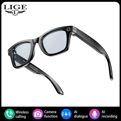 LIGE AI Camera Glasses Wireless Smart Sunglasses with Camera Bluetooth Call Music Glasses Video Sound Recording Antiblue Glasees