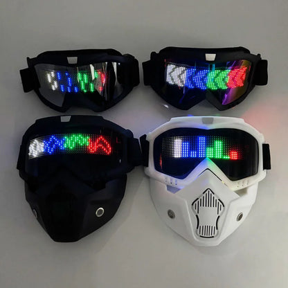 LED Bluetooth Goggles Halloween Christmas Disco Bar Neon Accessories Futuristic Luminous Glasses Bluetooth Diy LED Glasses