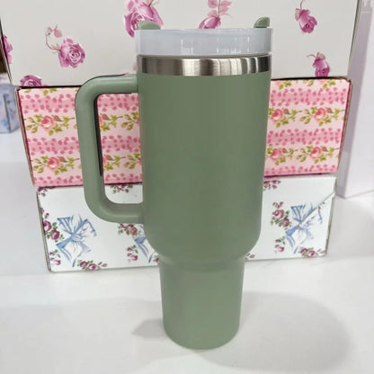 40oz Tumbler withLOGO Handle Lid Straw Stainless Steel Vacuum Insulated Quengher H2.0 Thermos Cup Silicone Boot for Stanleys