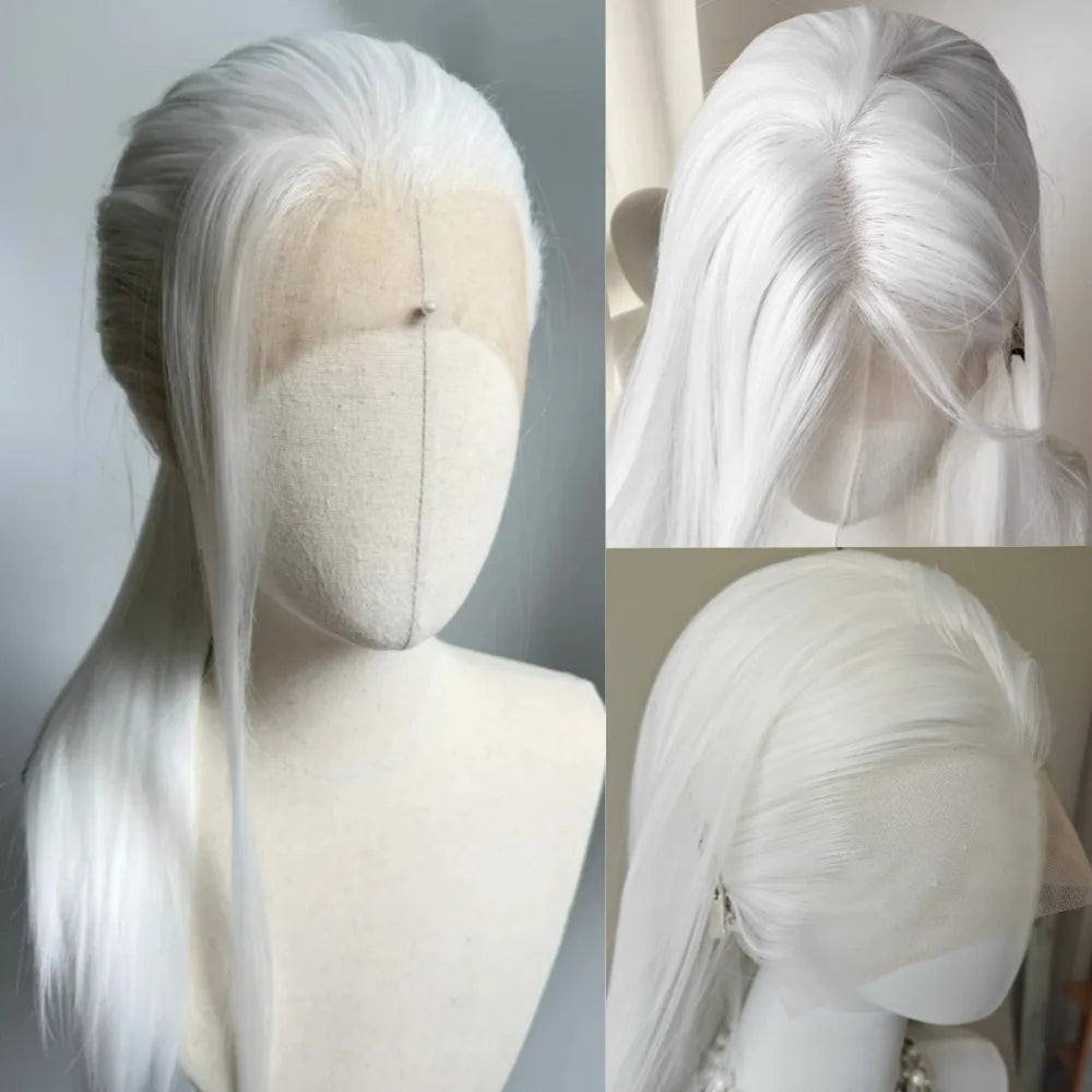 White Lace Front Wig for Women 26Inch Long Straight Synthetic Lace Wigs Heat Resistant Fibers for Cosplay Party Natural Hairline
