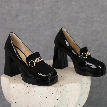 Extra Big Size 49 50 Bright Yellow Metal Crystal Chain Woman's Pumps Spring Fall Shoes Slip-on Loafers Platform Block High Heels