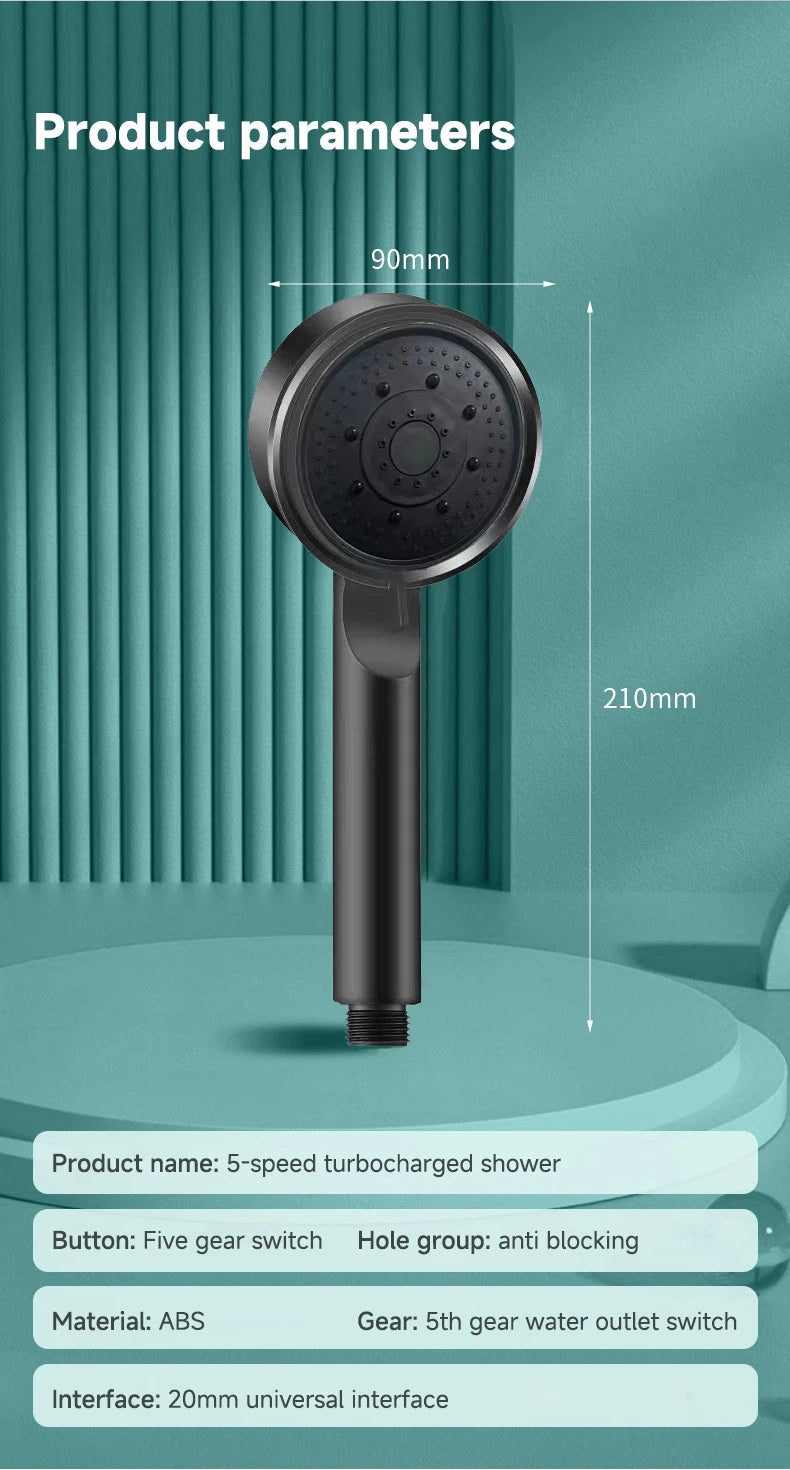 6 Modes Pressure Boost Shower Head Multifunction Adjustable Large Water Shower Nozzle Massage Bathroom Accessory