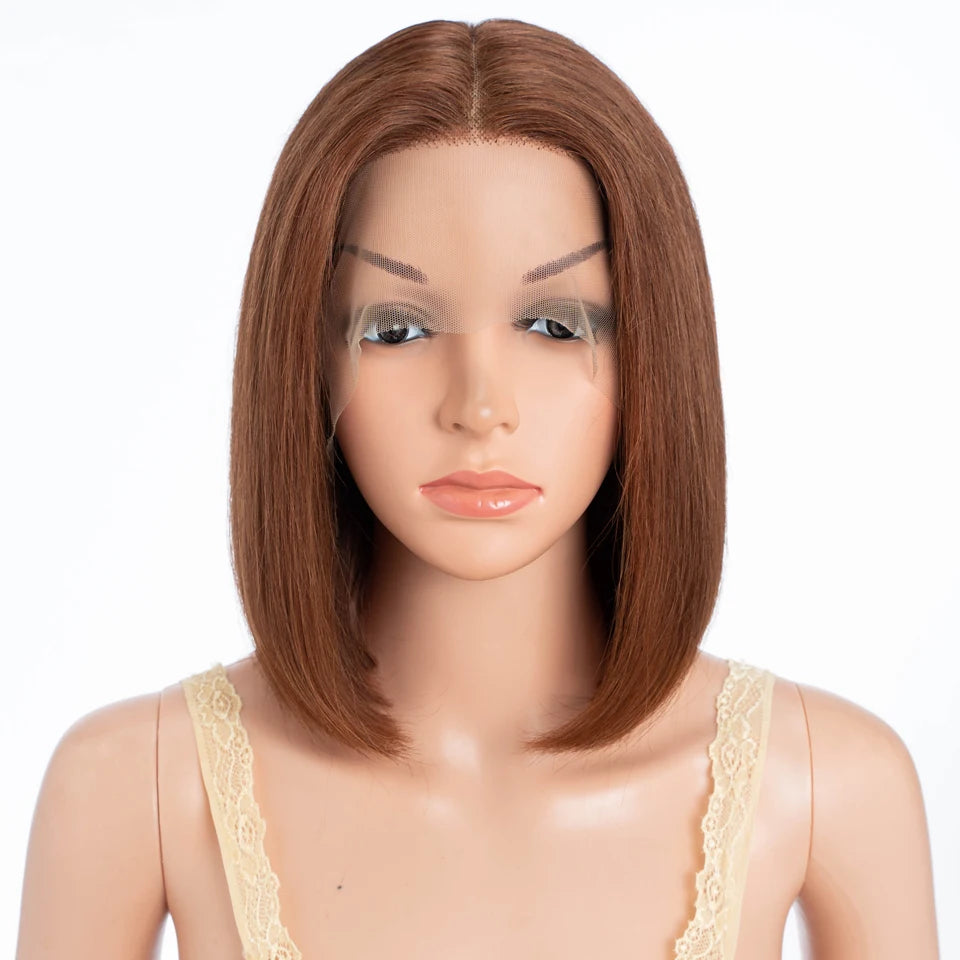 100% Human Hair Wigs Highlight Brown Long Pixie Straight Bob Middle Part lace Front For Women Brazilian Remy hair Glueless Wigs