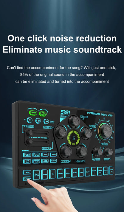 SX91 48V Audio Mixer with Voice changer,Podcast Mixer,Sound Card for Phone Gaming Karaoke Studio Live Streaming Podcast