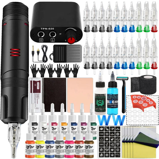 Complete Tattoo Pen Machine Kit Cartridge Tattoo Machine with Power Supply Pedal Set for Tattoo Beginners Artists Kit Supply