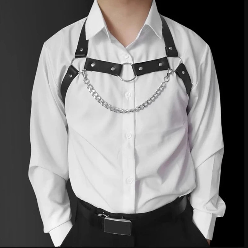 Man Leather Punk Chest Straps Harness Belt Carnivals Dance Costume