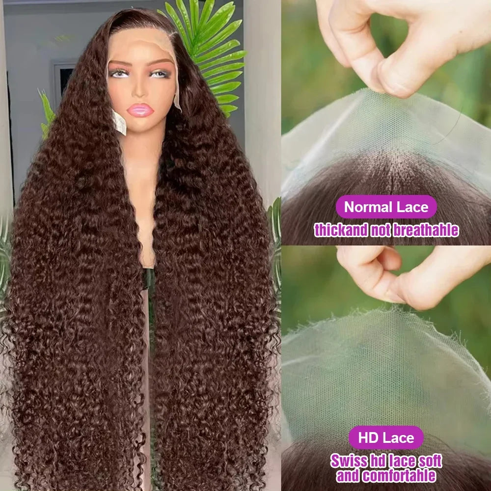 13X4 Chocolate Brown Lace Front Wigs Brazilian 13X6 Hd Lace Frontal Wig 100% Brown Curly Human Hair Pre Plucked Wigs For Women