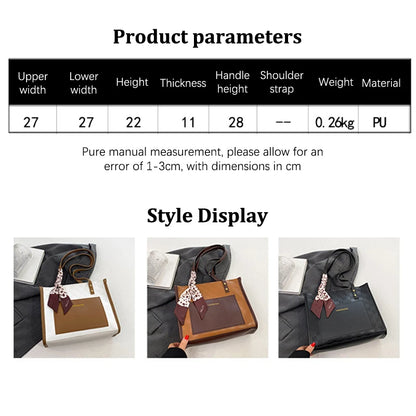 Patchwork Contrast Color Handbag Women's Casual Fashion Tote Bag Large Capacity Single Shoulder Bag Women's Silk Scarf Bag
