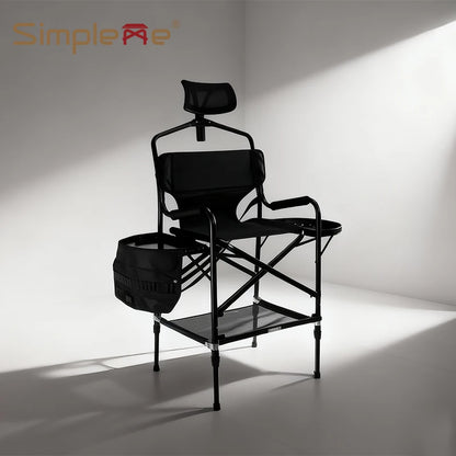 Simpleme Lightweight Aluminum Portable Folding Tall Director Adjustable High Makeup Artist Chair With Headrest