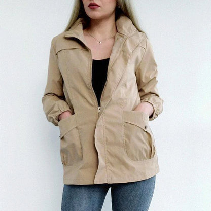 HI-FASHION Women Double Layer Windbreaker Autumn Casual Slim Coat Fashion Plus Size 4Xl Stand-Up Collar Ladies Jacket