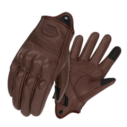 Vintage Leather Motorcycle Gloves Summer Breathable Unisex Biker Gloves With Anti-Slip Ventilation Design Motorbike Ride Glove