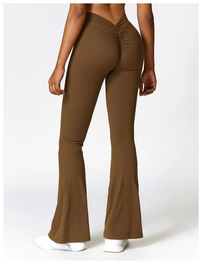 Gym Fitness Sports Flared Pant Dance Trousers Women V-shaped Hip Yoga Pants Flare Leggings Women High Waist Wide Leg Pants Women