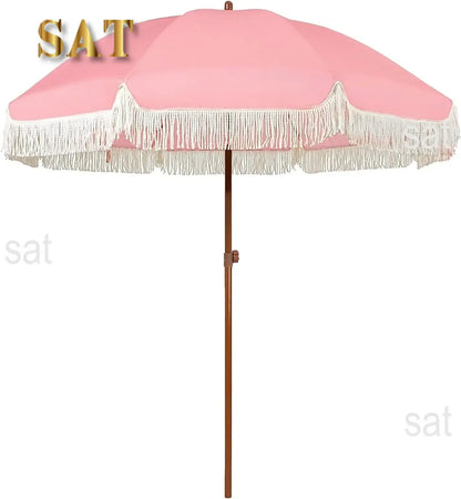 #For 7ft Patio Umbrella with Fringe Outdoor Tassel Umbrella UPF50+ Premium Steel Pole and Ribs Push Button Tilt,  Gazebo&