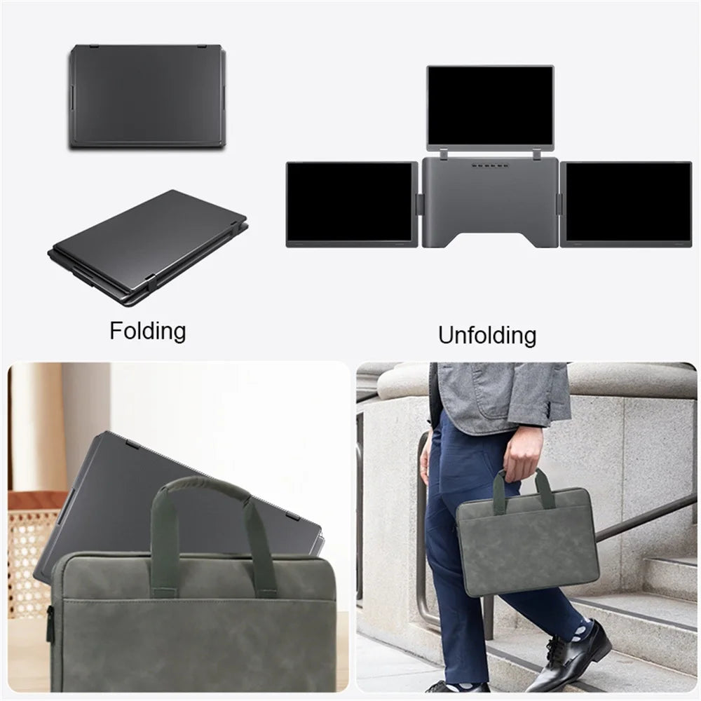 Triple Screen Portable LCD Backlit Monitor FHD Display Secondary Screen Connected to Notebook with 1 Cable Sub Screen Extender