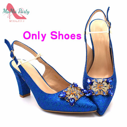 Fuchsia Color Italian Classics Design African Women Shoes and Bag Set High Quality with Shinning Crystal for Wedding Party
