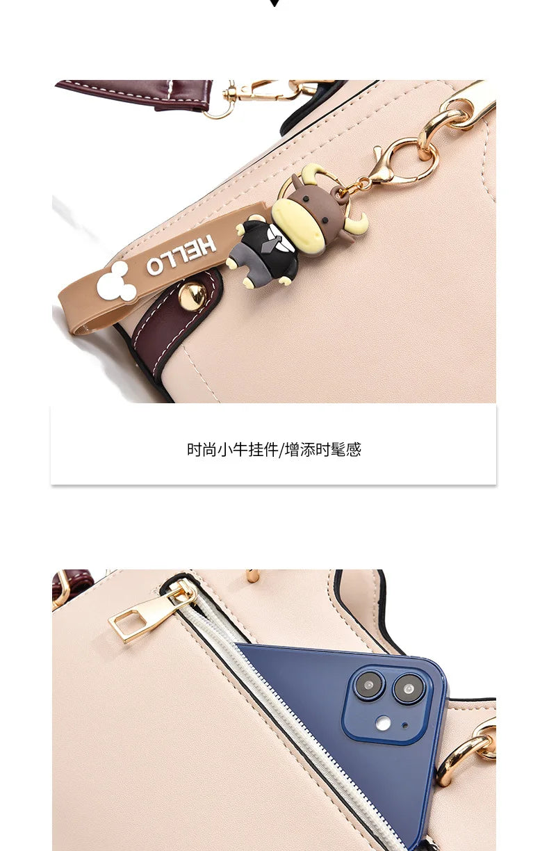 New with Printed Letters Women Square Handbag Messenger Bags with Pendant Office Ladies Bags Female Crossbody Shoulder Bags