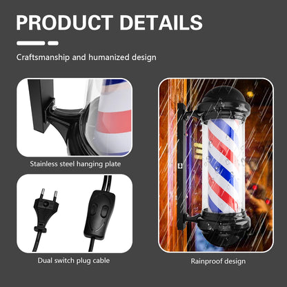 Barber Shop  Rotating Hair Salon Shop Sign Stripes Retro Style Hairdressing Rainproof LED Light for Outdoor Party Tool