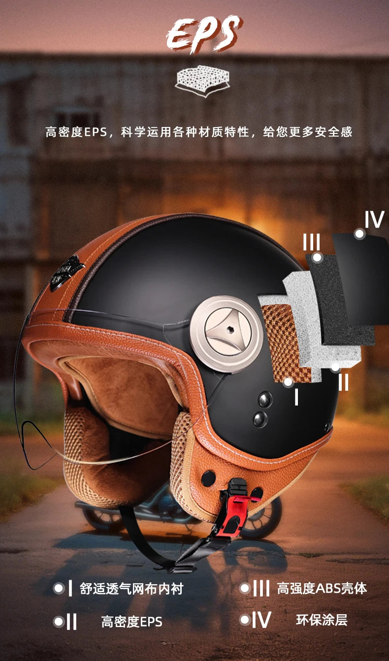 2025 high-quality semi covered motorcycle helmet with fashionable leather wrapping and cascos para motos suede lining capacetes