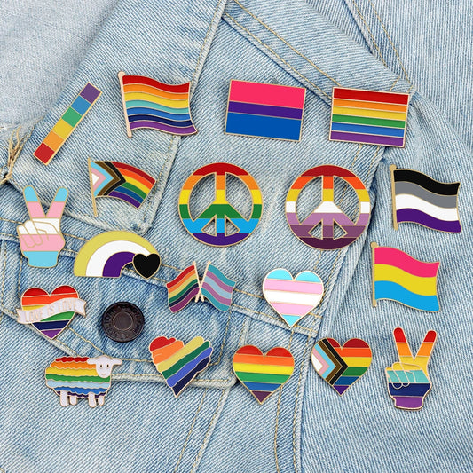 30 Styles Gay Les Pride Brooch LGBT Collection Rainbow Flag Enamel Pins Inclusive Progress Trans Asexual Badge Bag Jewelry Gifts