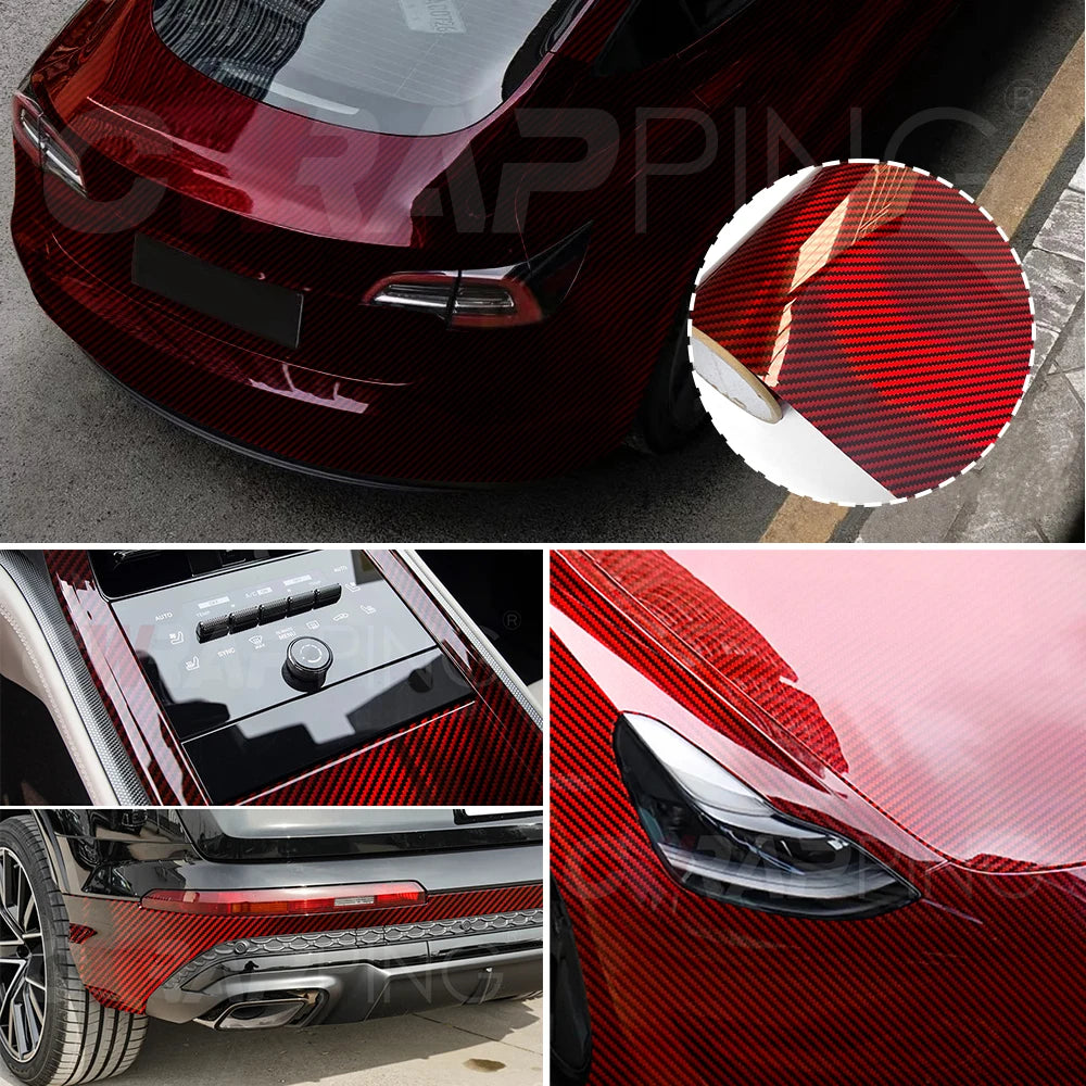 Carbon Fiber Vinyl Wrap Glossy Red Car Stickers Motorcycle Waterproof Vinyl Auto Tuning Self Adhesive Film for Cars Accessories