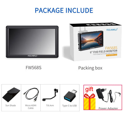 FEELWORLD FW568S 6 Inch 1920X1080 IPS FHD LCD Panel On Camera Field  Monitor 3G SDI 4KHDMI Input Output  for Youtube Gimbal Rig