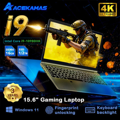 ACEKAMAS 15.6" Portable Gaming Laptop intel Core i9 10980HK IPS Windows 11 Laptops Computer 16GB DDR4 1TB SSD M.2 4K Notebook PC